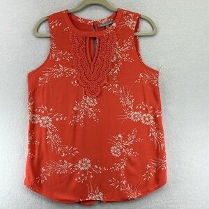 Daniel Rainn Women’s Top/Blouse Sz M Coral Rayon/Spandex Cotton Lace Detail NWT